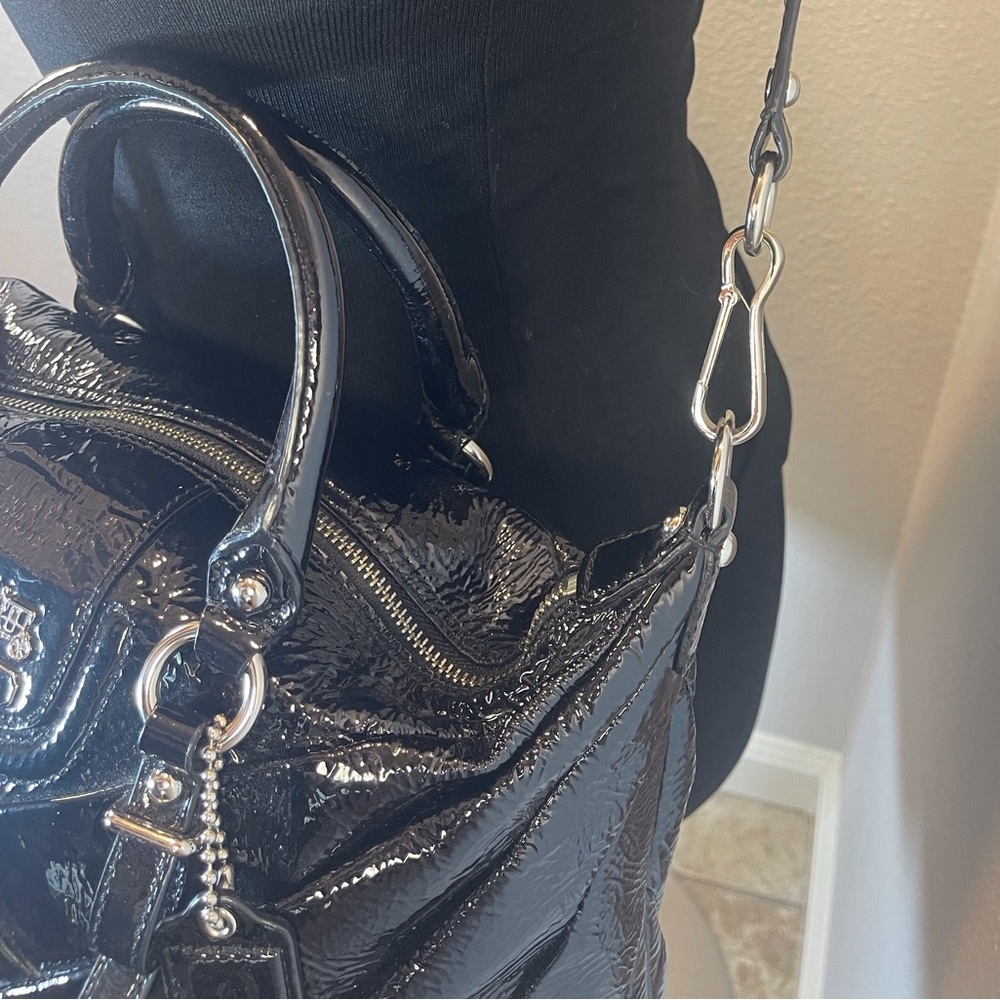 Coach Madison Diagonal Pleated Patent Leather Juliette Satchel Black Bag 21304 - Picture 8 of 13